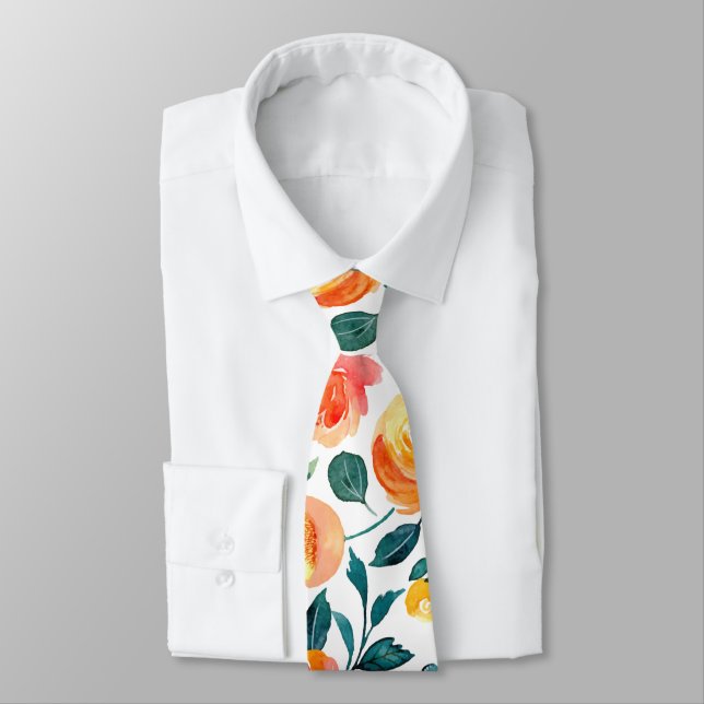 Rustikales gelbes Orangenfarben-Blume-Muster Krawatte (Gebunden)