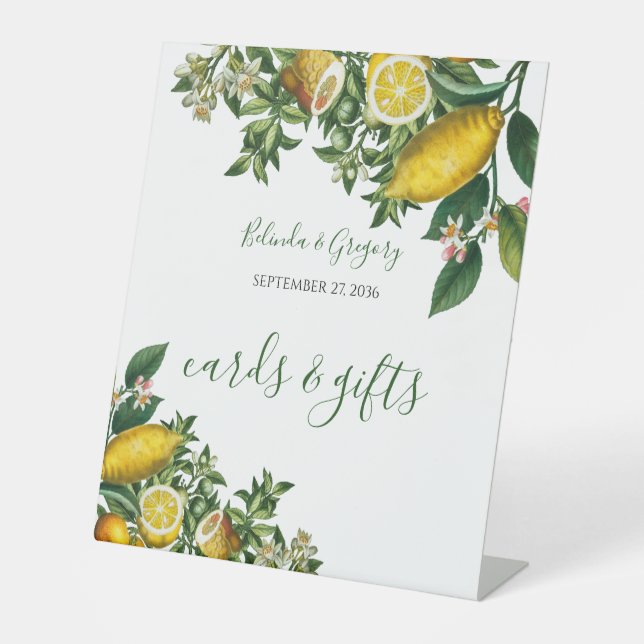 Rustikales Gelbes Zitronengebirge Hochzeitskarten  Sockelschild (Vorderseite)