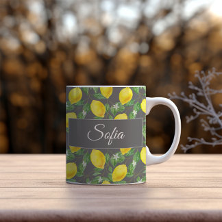 Rustikales gelbes Zitronengraumuster Kaffeetasse