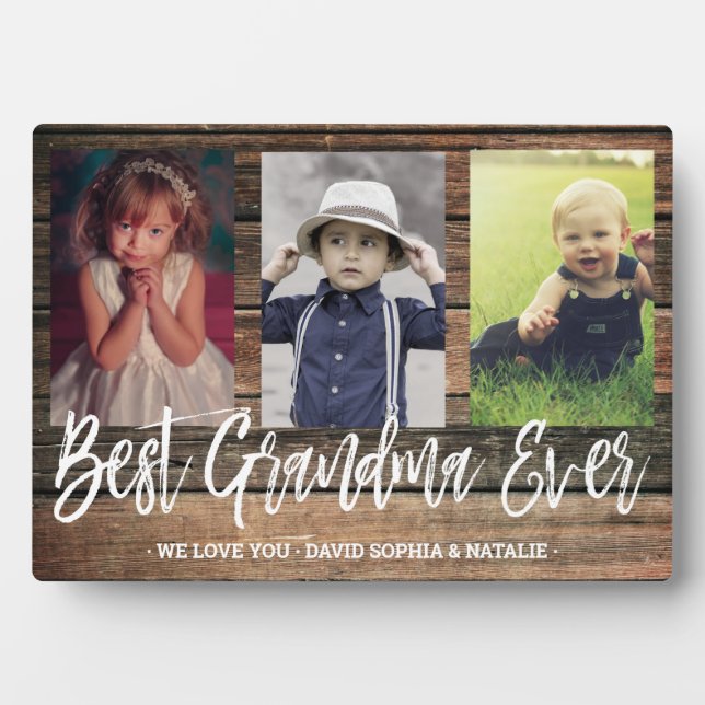 Rustikales Geschenk Beste Oma je FotoCollage Fotoplatte (Vorderseite)