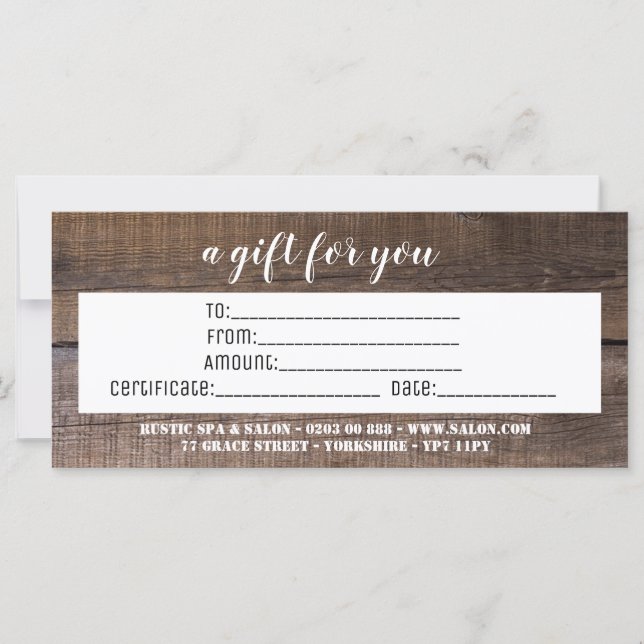 Rustikales Geschenkzertifikat für Personalisierte  (Vorderseite)