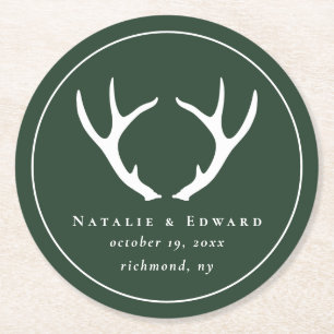 Rustikales Geweih Save the Date Runder Pappuntersetzer