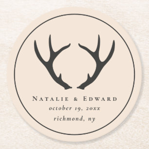 Rustikales Geweih Save the Date Runder Pappuntersetzer