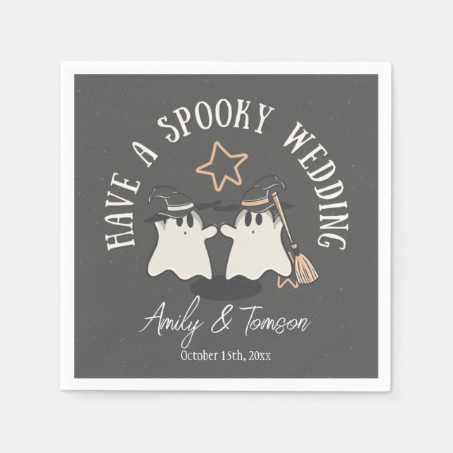 Rustikales Ghost Halloween Gewohnte Hochzeit Serviette (Vorderseite)