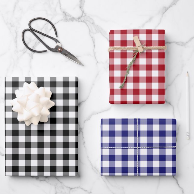 Rustikales Gingham Karos Pattern Geschenkpapier Set (Vorderseite)