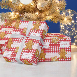 Rustikales Gingham Rot Weiß Frohe Weihnachten Geschenkpapier