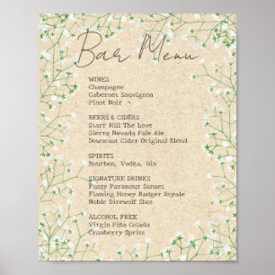 Rustikales Gipskraut Floral Wedding Bar Menu Signa Poster