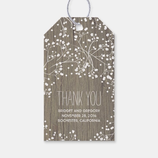 Rustikales Gipskraut Geschenkanhänger (Vorderseite)