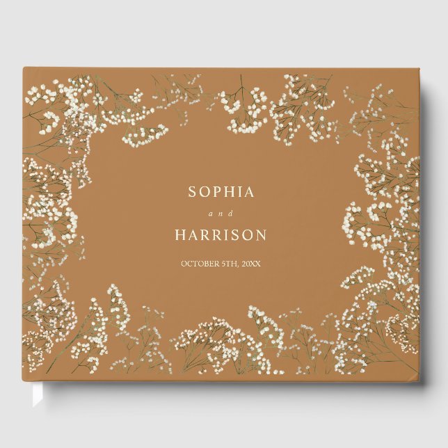 Rustikales Gipskraut Goldenrod Wedding Gästebuch (Vorderseite)