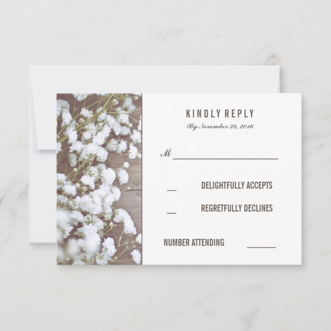Rustikales Gipskraut Hochzeit RSVP-Karten RSVP Karte (Vorderseite)