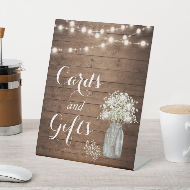 Rustikales Gipskraut Lichtkarten und Geschenke Sockelschild (In SItu)