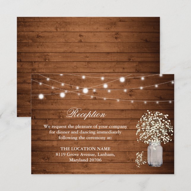 Rustikales Gipskraut Lights Empfang Begleitkarte (Vorne/Hinten)