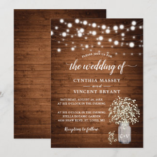 Rustikales Gipskraut Lights Hochzeitseinladung Einladung