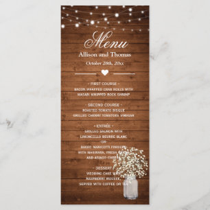 Rustikales Gipskraut Lights Wedding Menu Menükarte