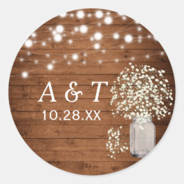 Rustikales Gipskraut Lights Wedding Monogram Runder Aufkleber