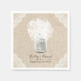Rustikales Gipskraut Mason Jar Lace Burlap Wedding Serviette