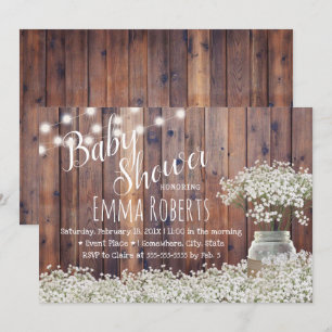 Rustikales Gipskraut String Lights Babydusche Einladung