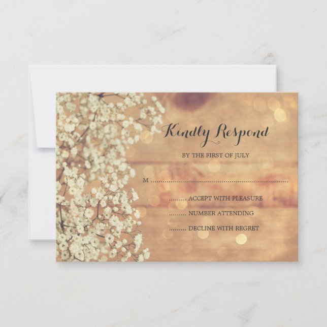 Rustikales Gipskraut Wood Wedding RSVP (Vorderseite)