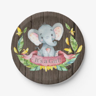 Rustikales Girl Elephant Babydusche Rosa Papierpla Pappteller