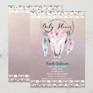 Rustikales Glam Boho Floral Cow Skull Baby Dusche Einladung
