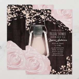 Rustikales glattes Laternenbaby Pink Roses Brautpa Einladung