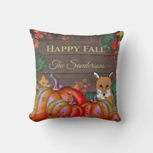 Rustikales Glück Fall Orange Pumpkin Fall Fox Wood Kissen