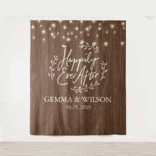 Rustikales Glück je nach Saitenlicht Hochzeit Wandteppich