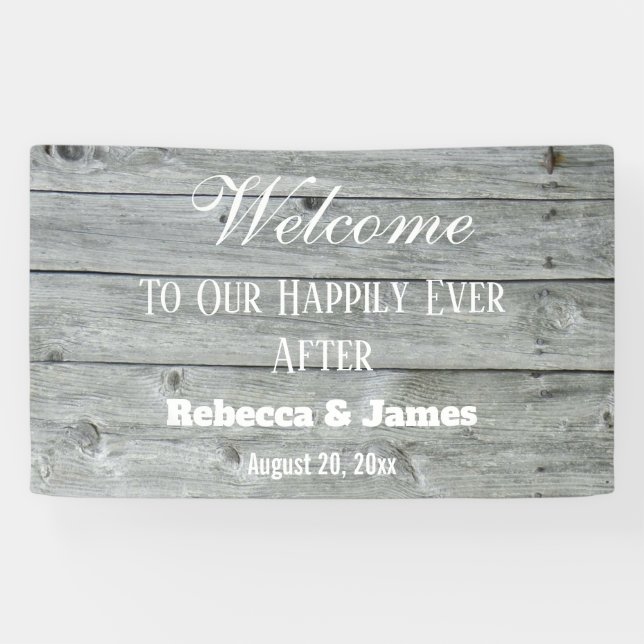 Rustikales Glück nach jeder Landhochzeit Willkomme Banner (Horizontal)