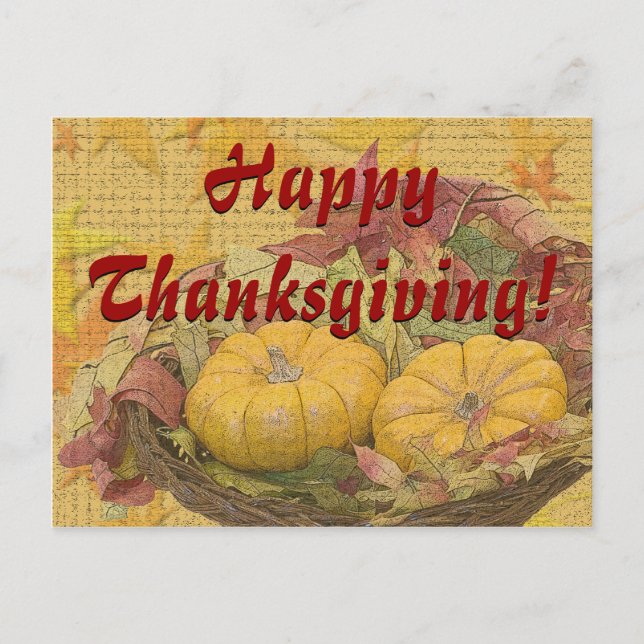 Rustikales glückliches Thanksgiving-Blätter Gourds Feiertagspostkarte (Vorderseite)