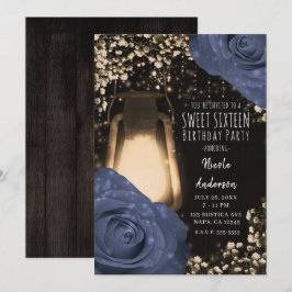Rustikales Glühen Laterne & Steele Blau Rose Sweet Einladung