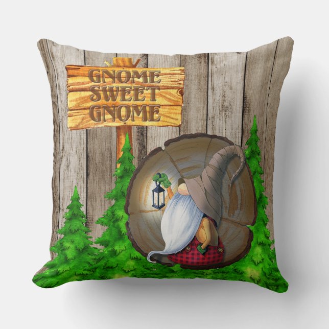 Rustikales Gnome Sweet Gnome Kissen (Vorderseite)