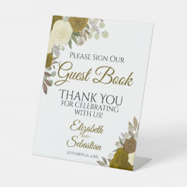 Rustikales Gold Boho Floral Bitte unterzeichnen Si Sockelschild