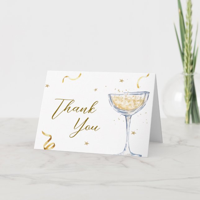 Rustikales Gold Brunch Bubbly Champagner Baby Dusc Dankeskarte (Vorderseite)
