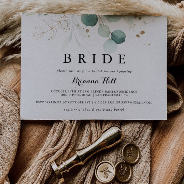 Rustikales Gold-Floral-Kalligrafie Bridge-Brautpar Einladung (Von Creator hochgeladen)