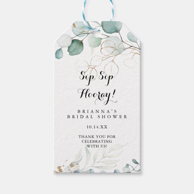 Rustikales Gold Floral Sip Hooray Brautparty Geschenkanhänger (Vorderseite)