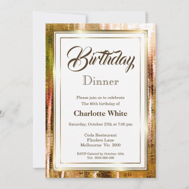 Rustikales Gold Frame 60. Geburtstag Abendessen Ei Einladung (Vorderseite)