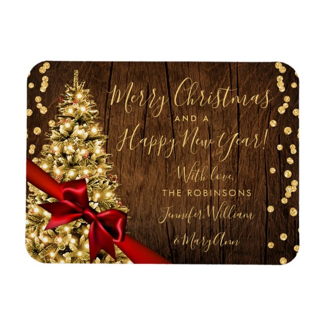 Rustikales Gold Frohe Weihnachten Nicht-Foto Glitz Magnet (Horizontal)