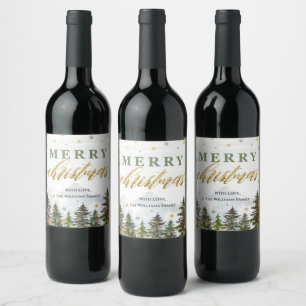 Rustikales Gold Frohe Weihnachtswein Flasche Etike Weinetikett