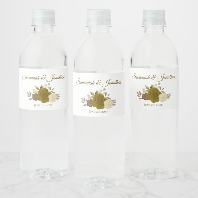 Rustikales Gold & Gelbe Rosen Elegante Hochzeit (Flaschen)