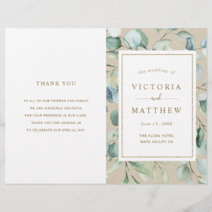 Rustikales Gold Green Watercolor Hochzeitsprogramm