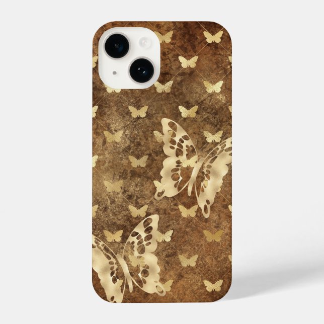 Rustikales Gold Grunge Schmetterlinge iPhone 14 Hü iPhone 14 Hülle (Rückseite)