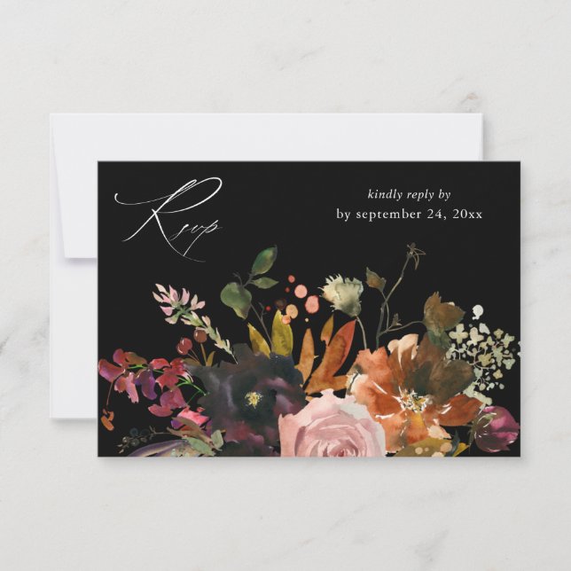 Rustikales Gold, Lila & rosa Blütenblätter mit Meh RSVP Karte (Vorderseite)