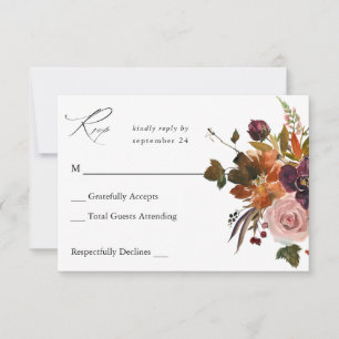 Rustikales Gold, Lila und rosa Blütenblätter, Mehl RSVP Karte