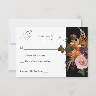 Rustikales Gold, Lila und rosa Blütenblättrige Blü RSVP Karte