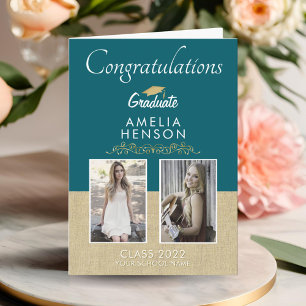 Rustikales Gold-Ornament Graduate 2 Foto Abschluss Karte