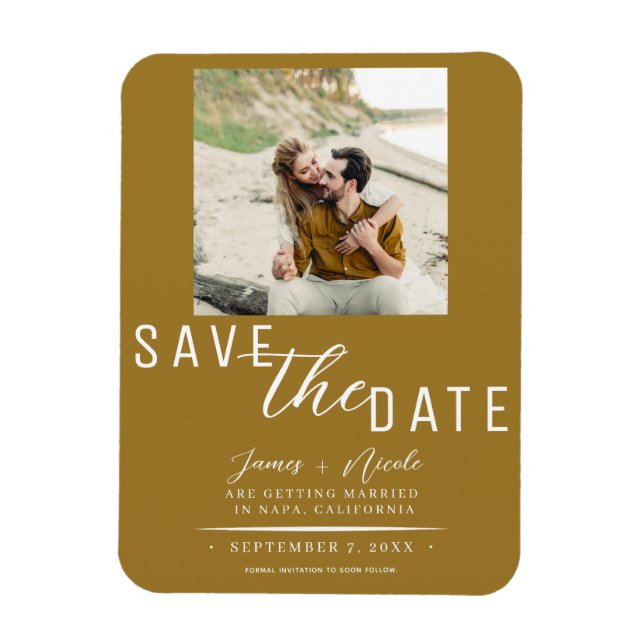 Rustikales Gold Save the Date Foto Hochzeit Magnet (Vertikal)