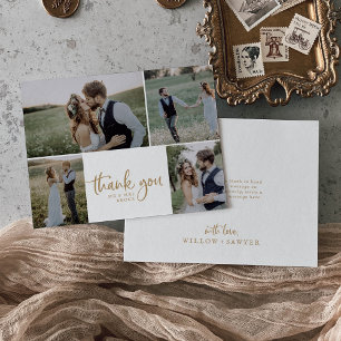 Rustikales Gold Script 4 Foto Collage Wedding Dankeskarte
