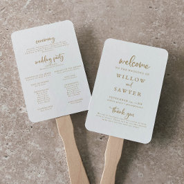 Rustikales Gold Script-Hochzeitsprogramm Hand Fan Fächer