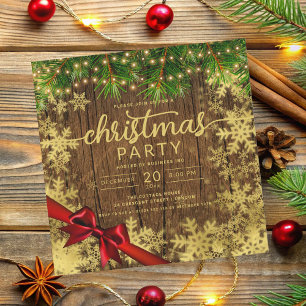 Rustikales Gold Snow & Pine Lights Company Xmas Ri Einladung