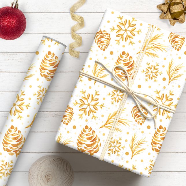 Rustikales Gold-Tannenzapfen-Fest Geschenkpapier (Von Creator hochgeladen)